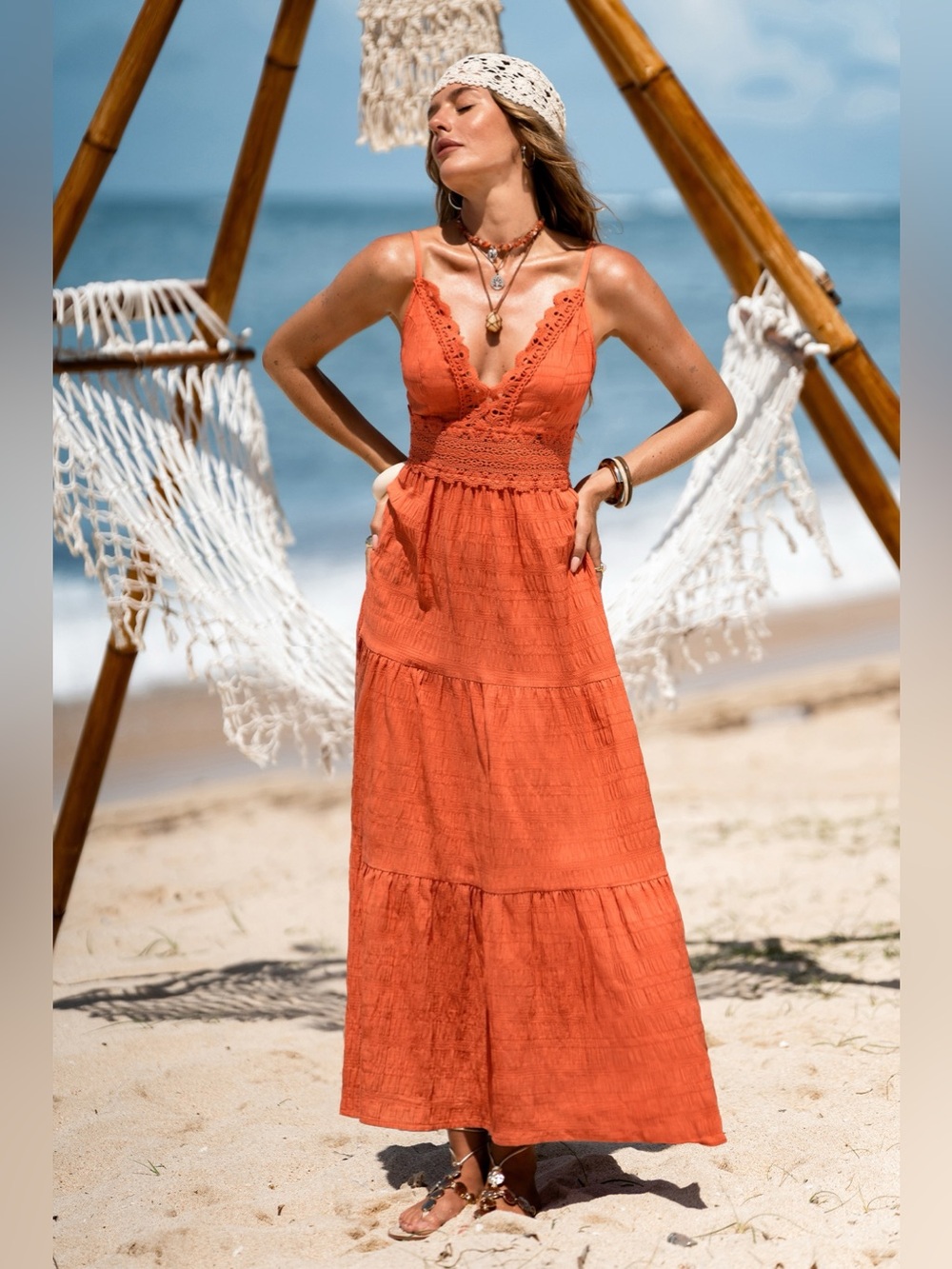 NWT Cupshe Vacation Glam Orange Maxi Dress Medium